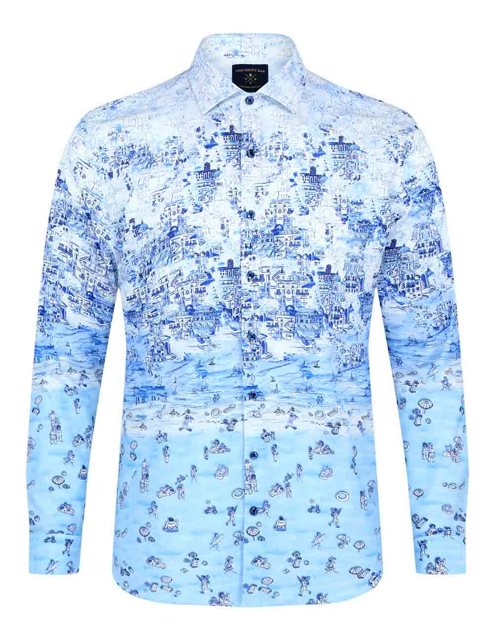 Blue Holiday Print Italian Fabric Silky Finish Relaxed Fit Shirt