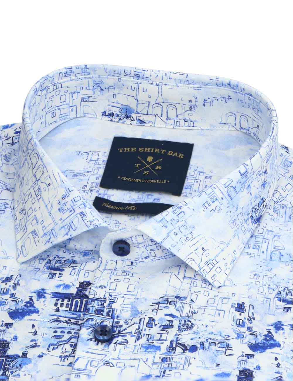 Blue Holiday Print Italian Fabric Silky Finish Relaxed Fit Shirt