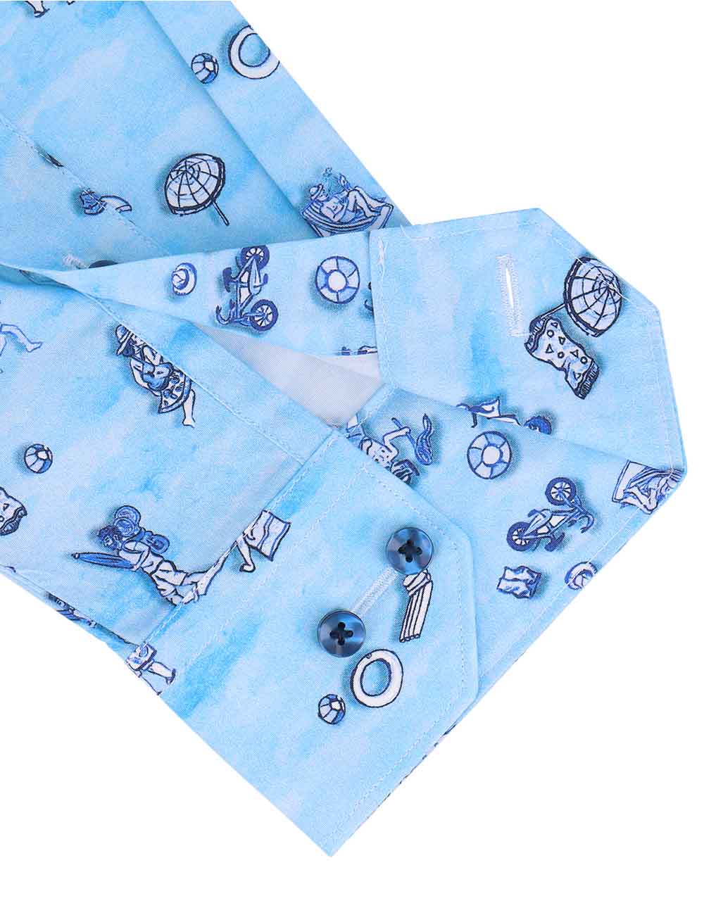 Blue Holiday Print Italian Fabric Silky Finish Relaxed Fit Shirt