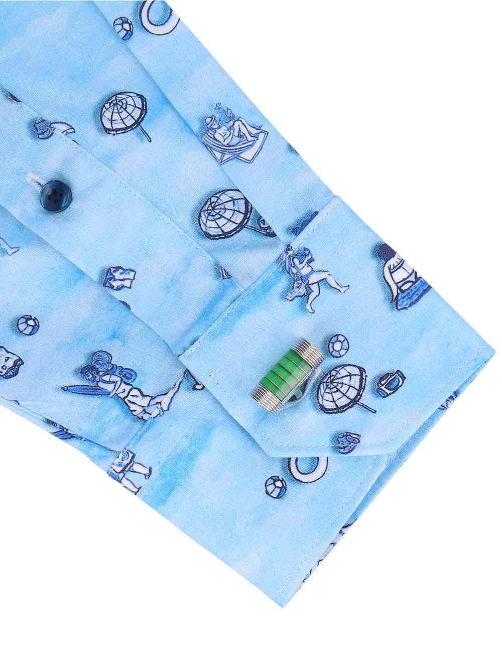 Blue Holiday Print Italian Fabric Silky Finish Relaxed Fit Shirt