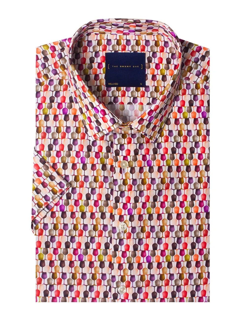 Wine Glass Print Italian Fabric Silky Finish Short Sleeve Relaxed Fit Shirt
