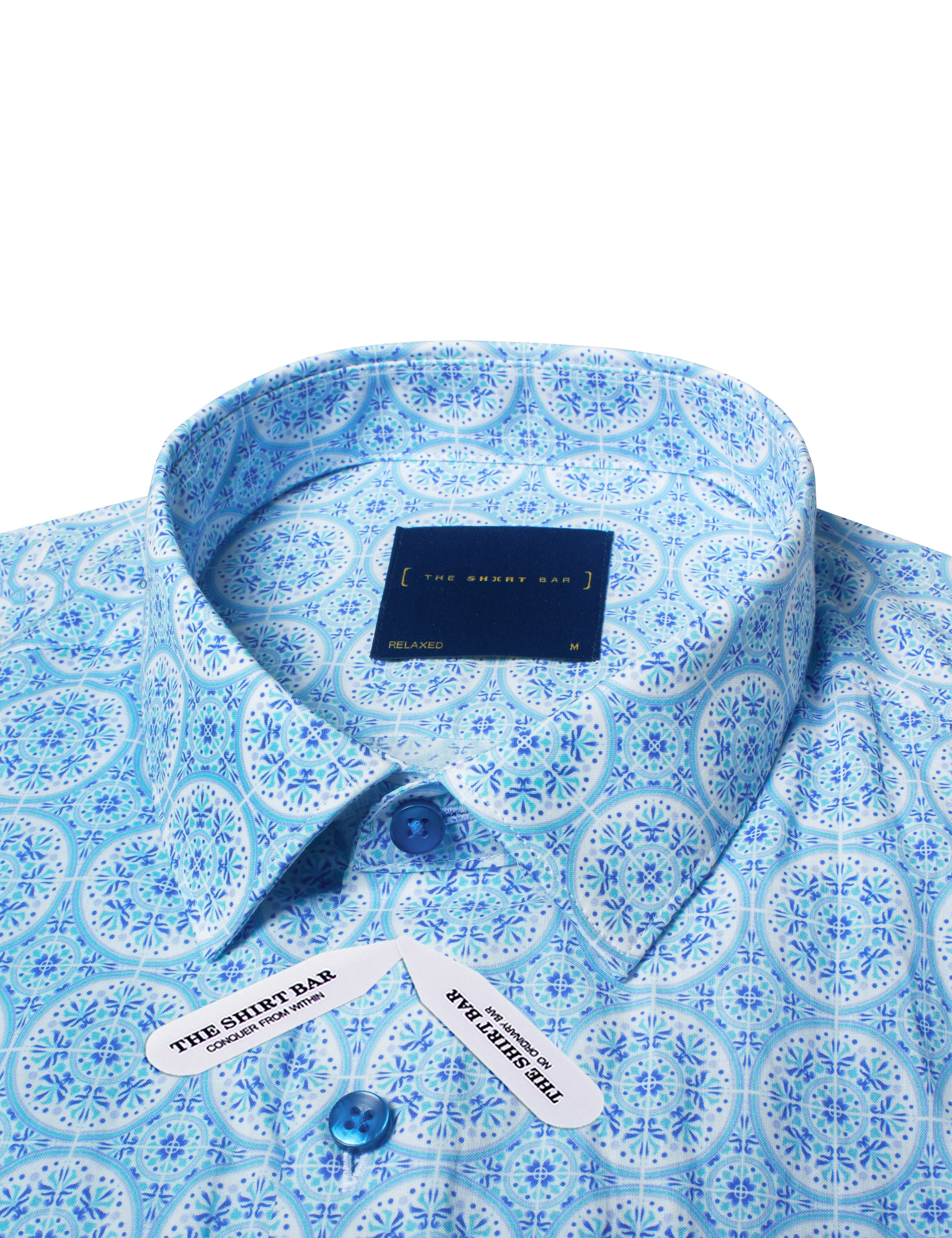 Blue Peranakan Print Relaxed Fit Short Sleeve Shirt — The Shirt Bar