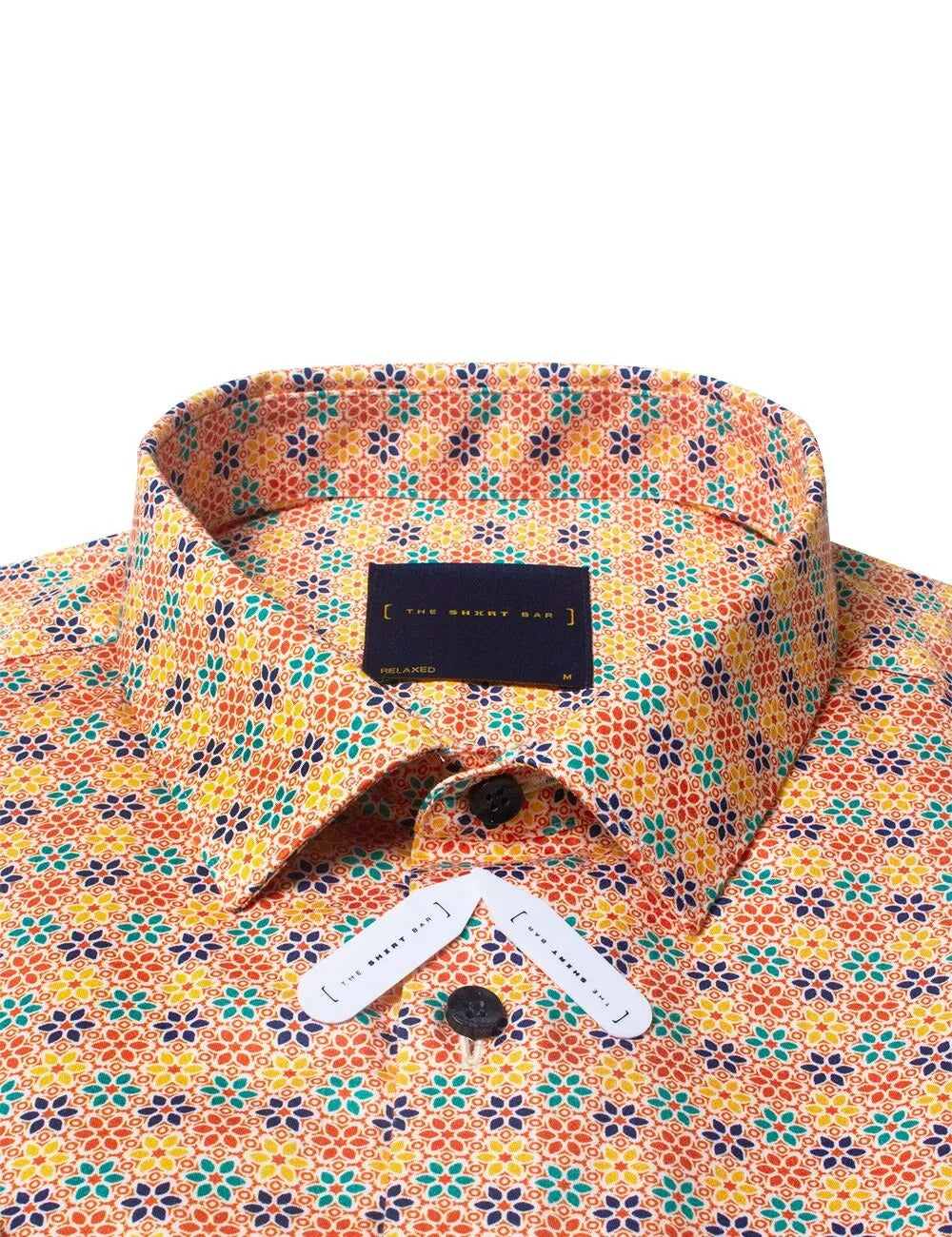 Orange Peranakan Print Silky Finish Relaxed Fit Short Sleeve Shirt — The Shirt Bar