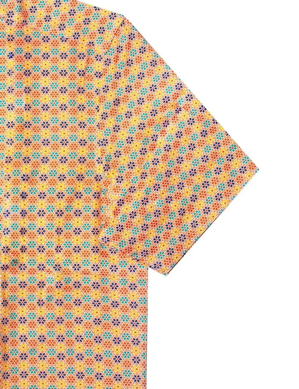 Orange Peranakan Print Silky Finish Relaxed Fit Short Sleeve Shirt — The Shirt Bar
