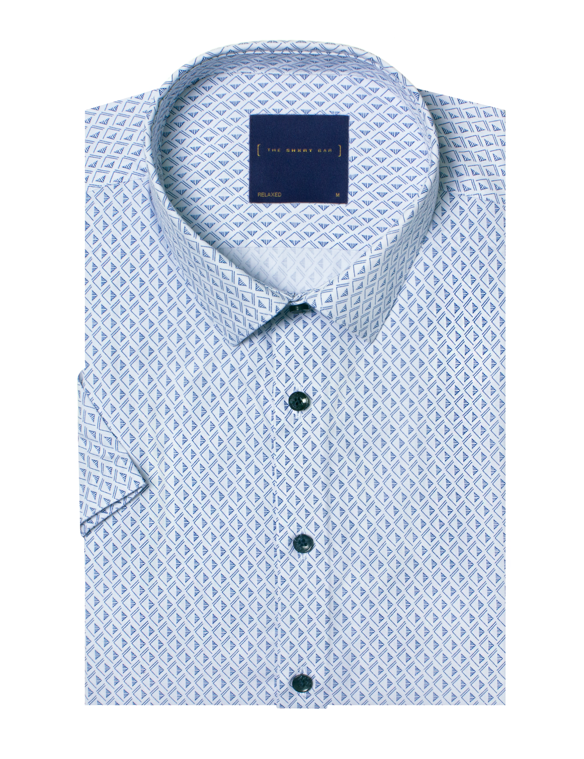 White with Navy Blue Print Eco-ol Bamboo Short Sleeve Relaxed Fit Shirt — The Shirt Bar