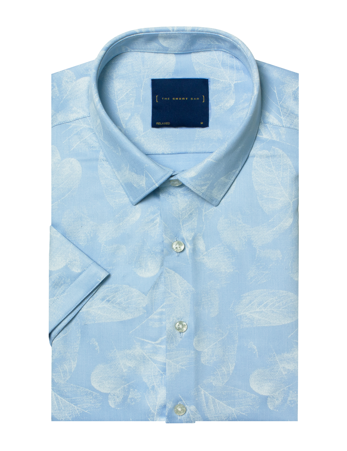 White Leaf Print Eco-ol Bamboo Relaxed Fit Shirt in Blue #Color_Blue
