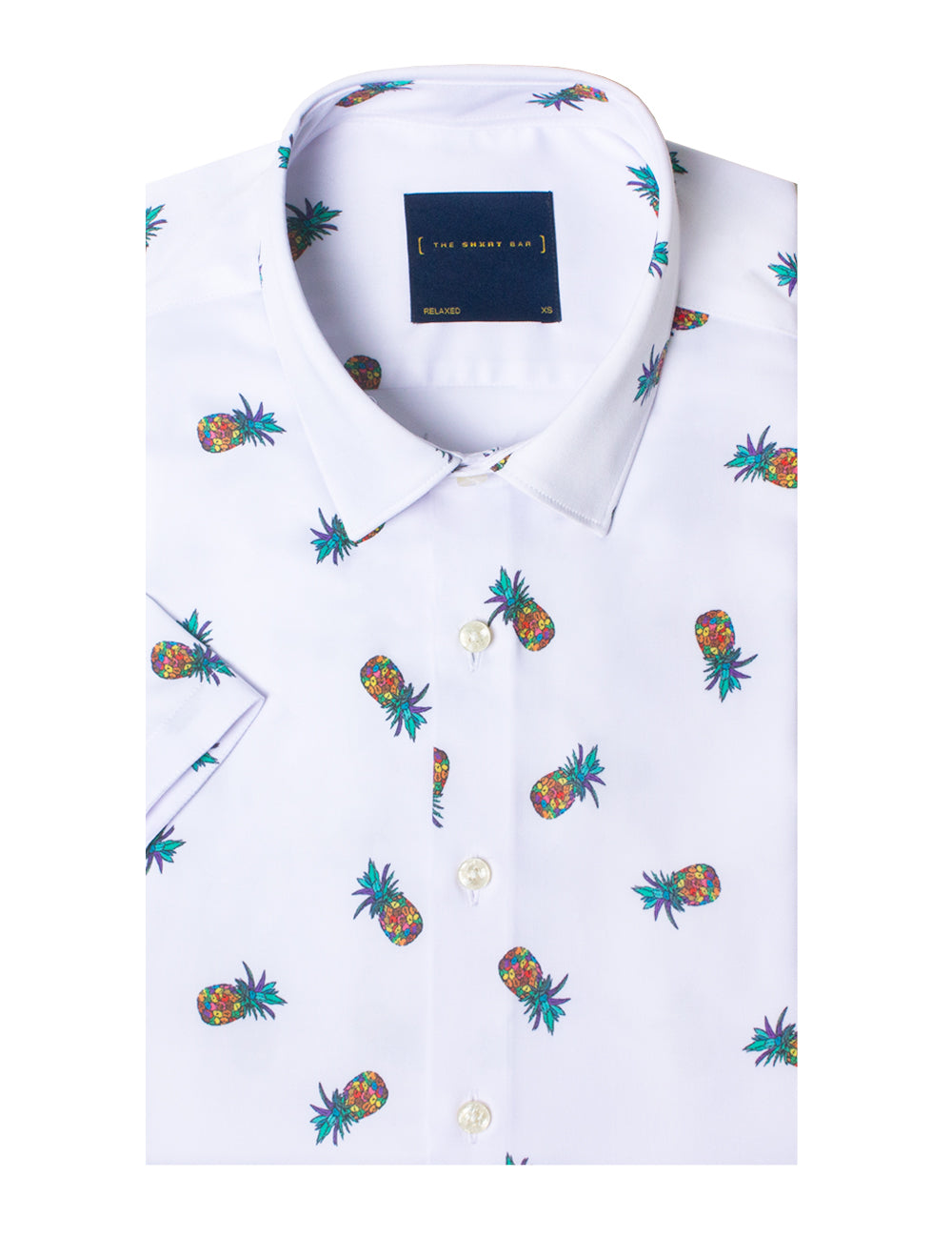 Colourful Pineapple Print Eco-ol Bamboo Short Sleeve Relaxed Fit Shirt