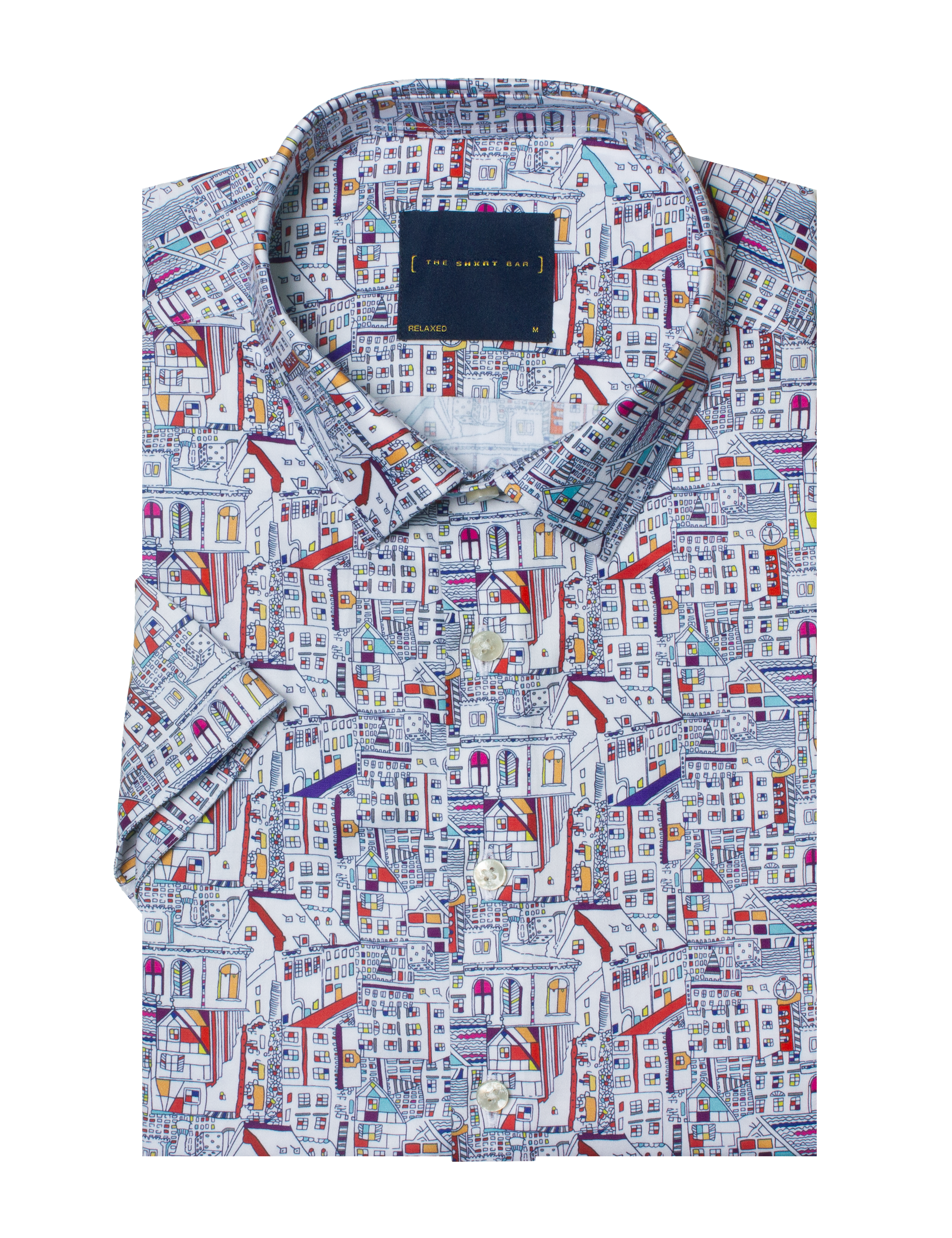 Urban City Print Silky Finish Relaxed Fit Short Sleeve Shirt