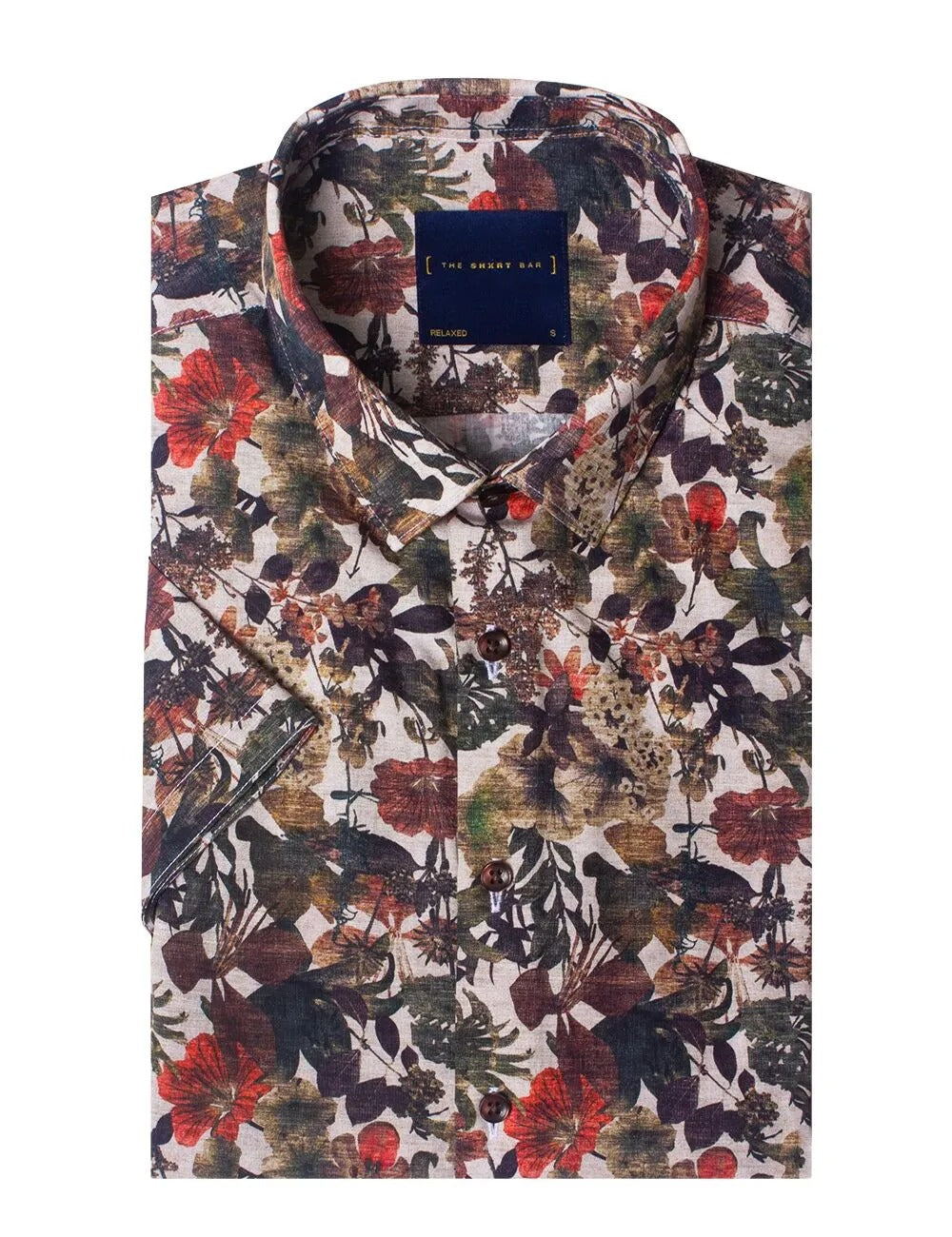 Brown Floral Print Italian Fabric Silky Finish Short Sleeve Relaxed Fit Shirt