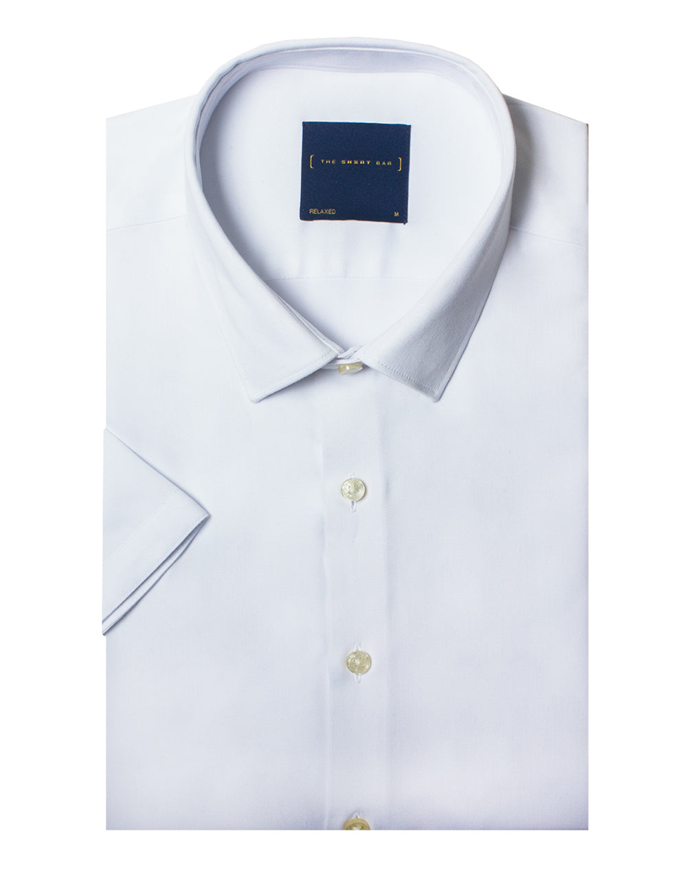 Solid White Twill Eco-ol Bamboo Stretch Relaxed Fit Short Sleeve Shirt