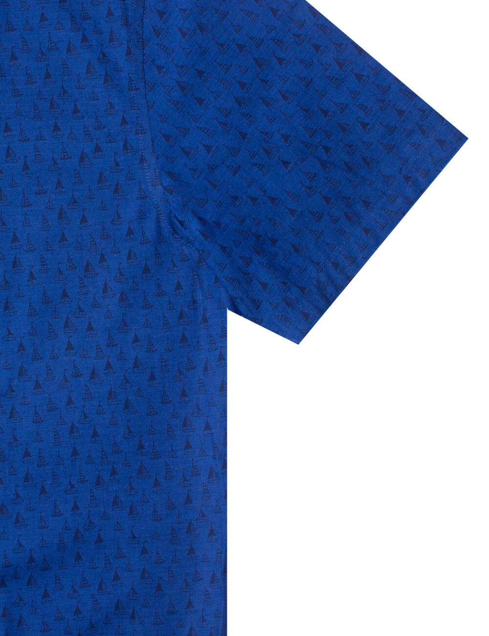 Navy Blue with Black Sail Boat Print Relaxed Fit Short Sleeve Shirt
