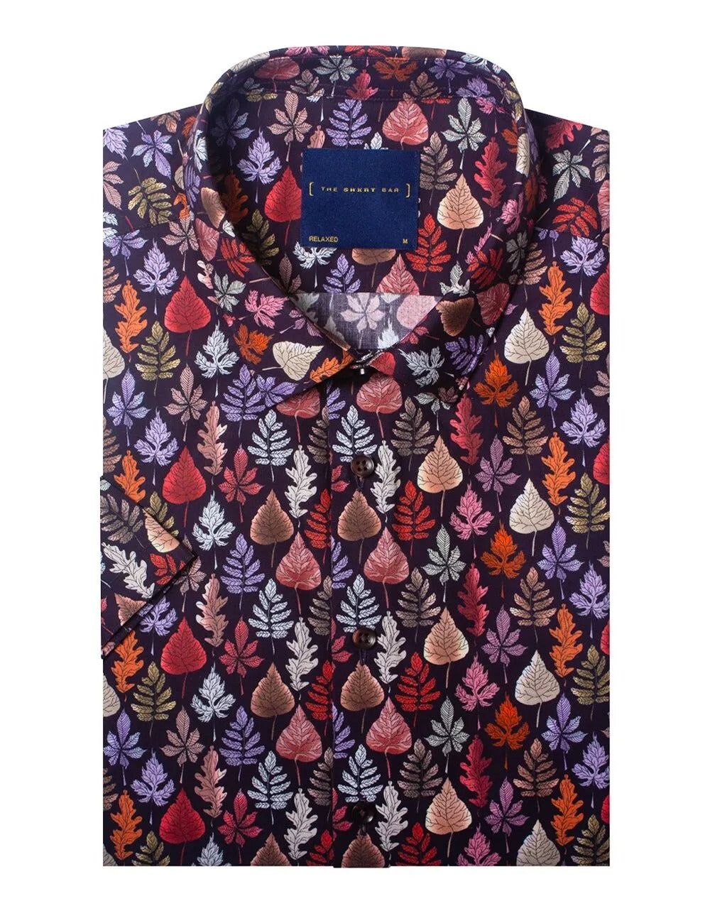 Leaf Print Italian Fabric Silky Finish Relaxed Fit Short Sleeve Shirt