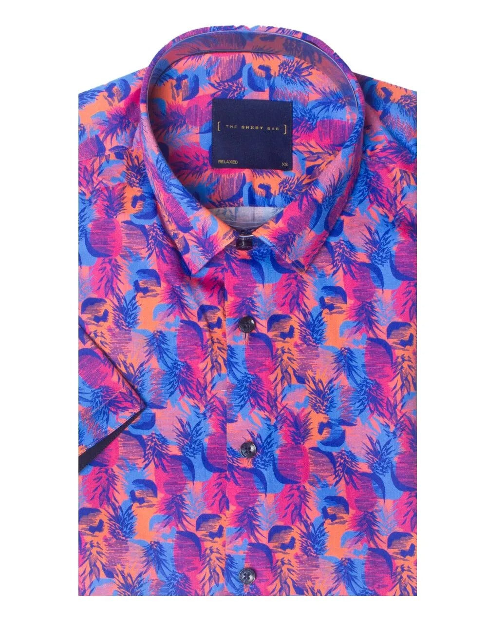 Pink Pineapple Print Silky Finish Short Sleeve Relaxed Fit Shirt