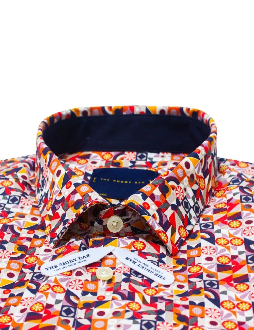 Orange Geometric Print Italian Fabric Silky Finish Relaxed Fit Short Sleeve Shirt