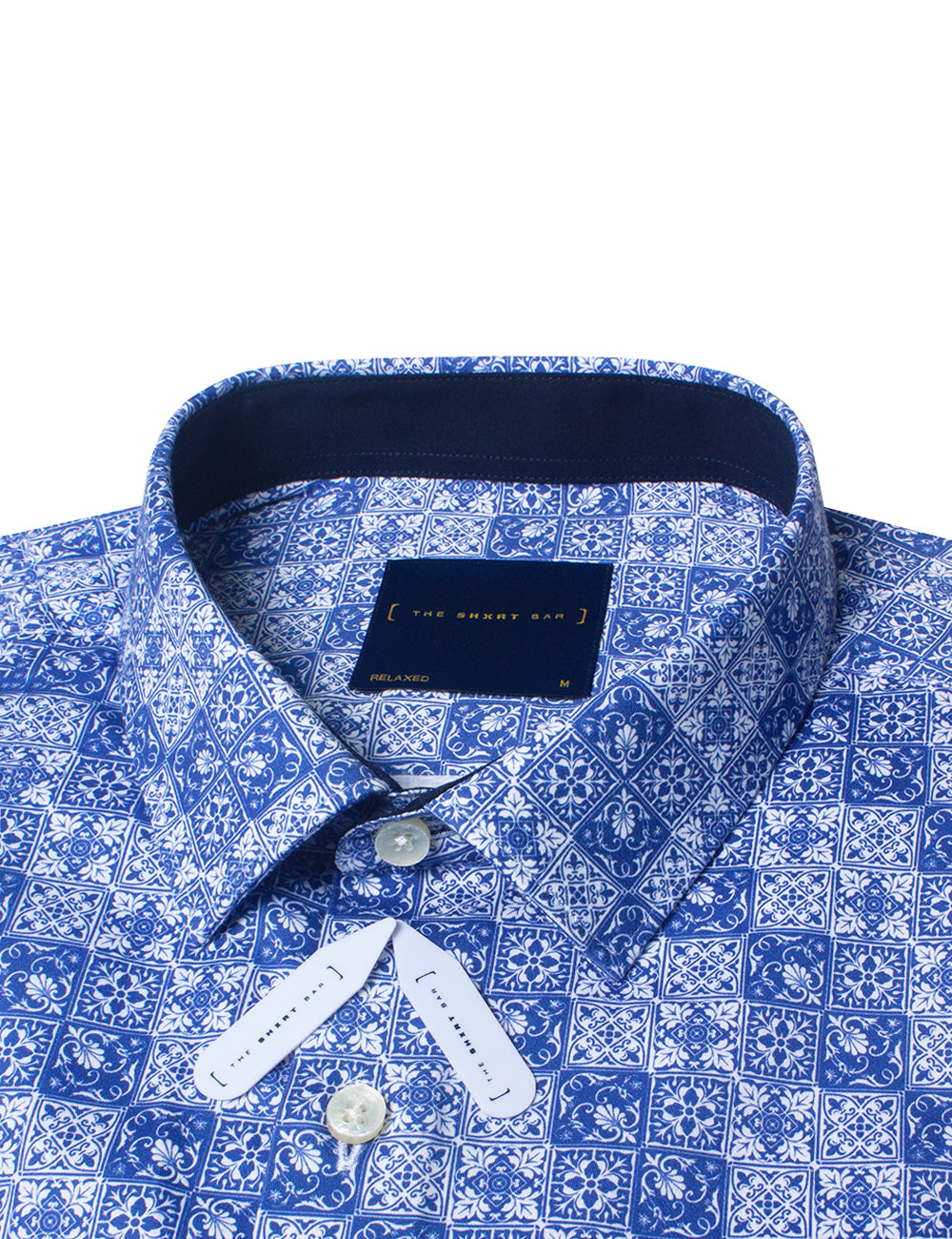 Blue Peranakan Print Silky Finish Relaxed Fit Short Sleeve Shirt — The Shirt Bar
