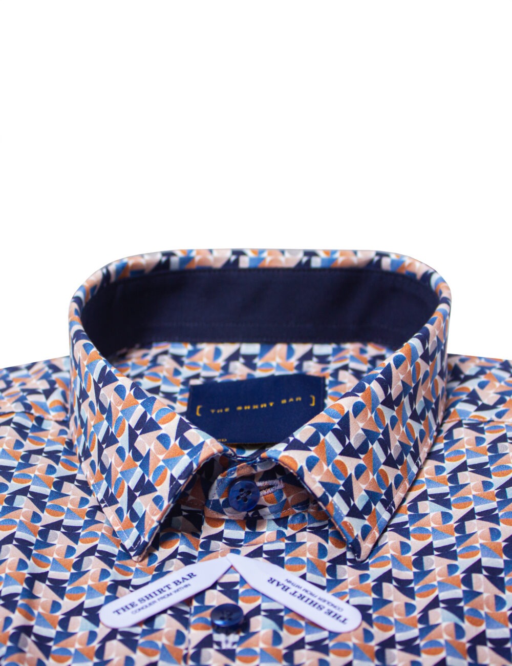 Navy Blue Geometric Print Italian Fabric Relaxed Fit Silky Finish Short Sleeve Shirt