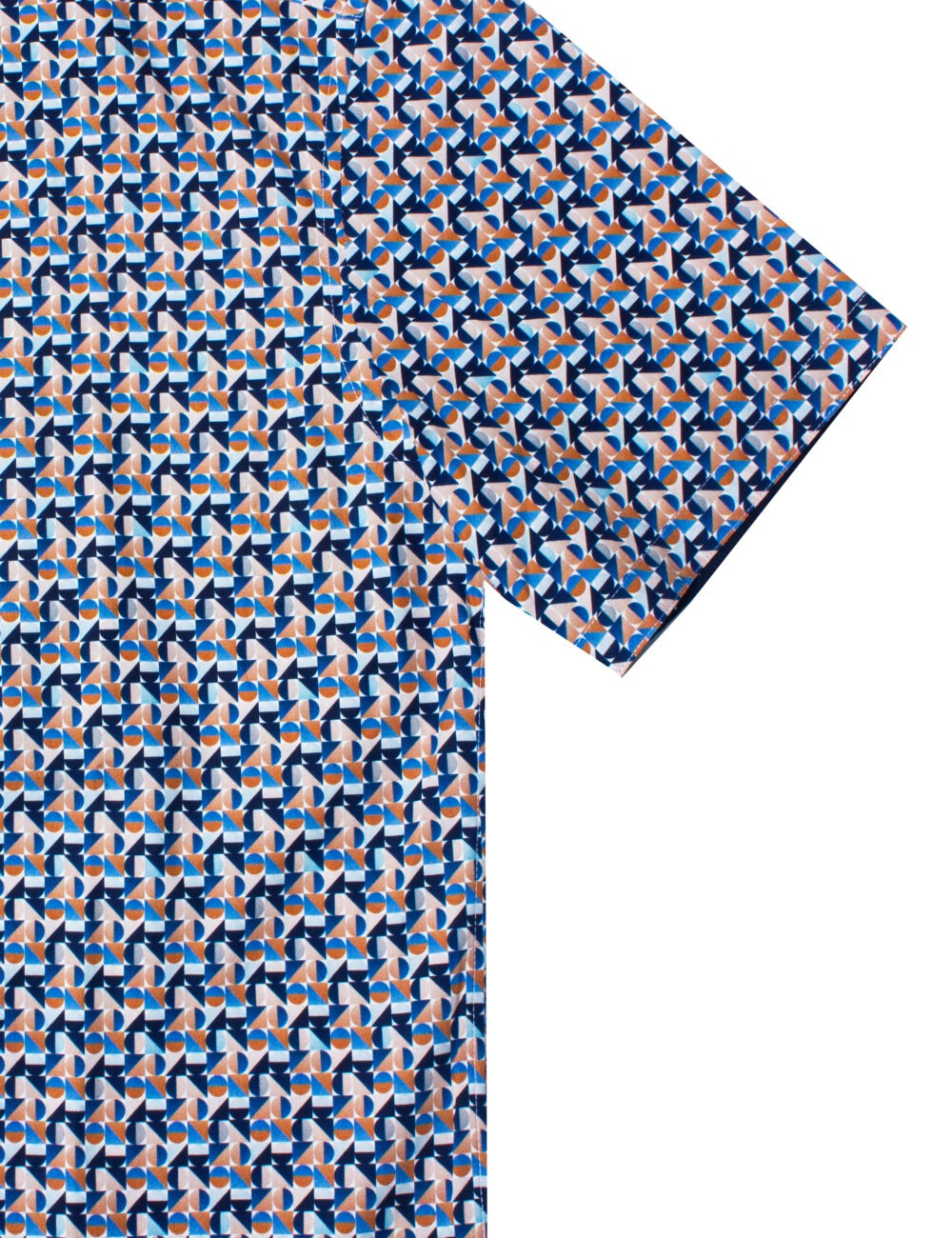 Navy Blue Geometric Print Italian Fabric Relaxed Fit Silky Finish Short Sleeve Shirt