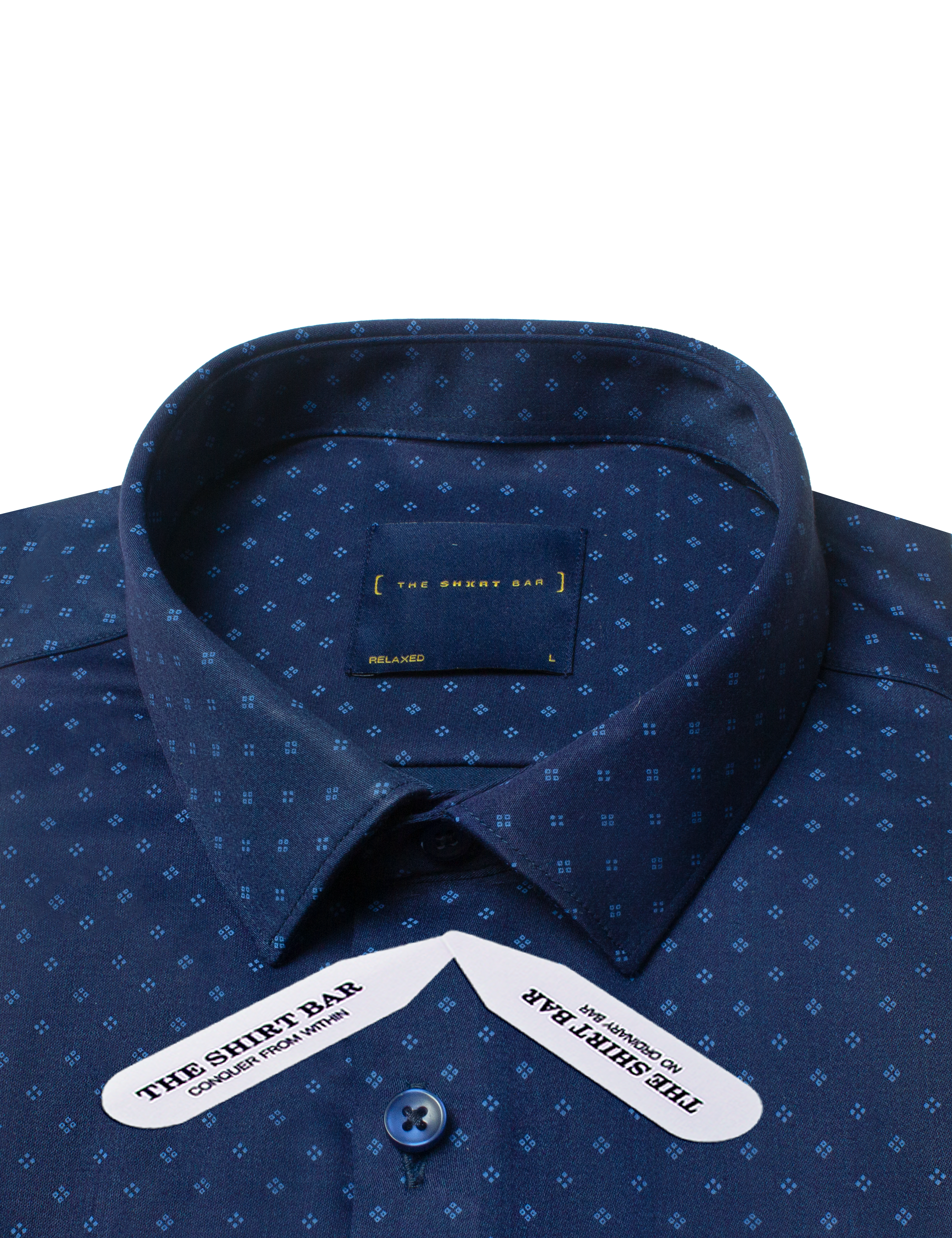 Blue Small Dots Grid Print Navy Blue Eco-ol Bamboo Short Sleeve Relaxed Fit Shirt