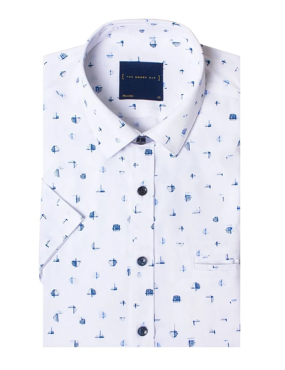 White with Blue Print Eco-ol Bamboo Short Sleeve Relaxed Fit Shirt