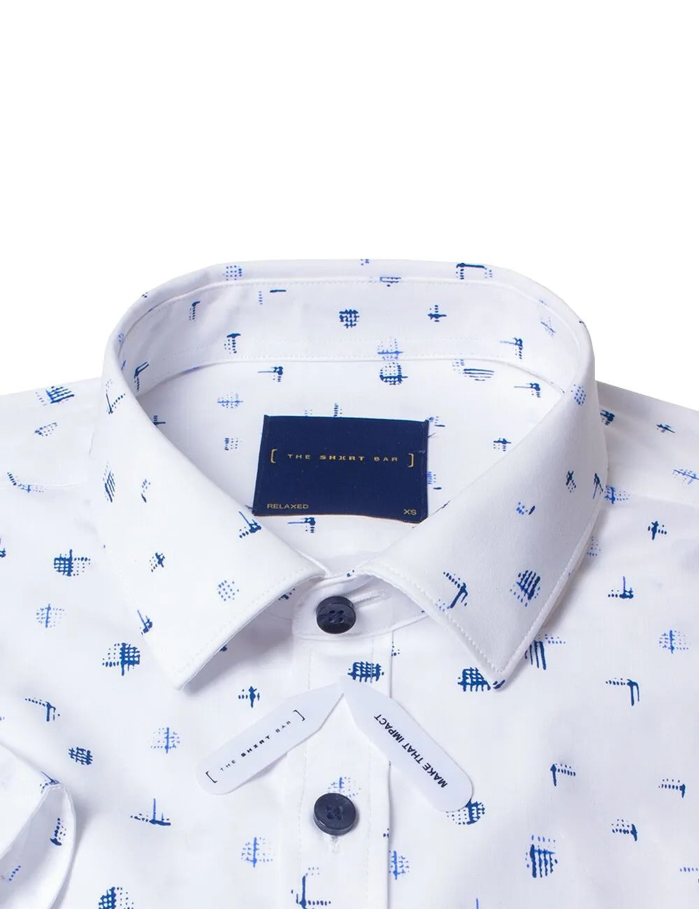 White with Blue Print Eco-ol Bamboo Short Sleeve Relaxed Fit Shirt