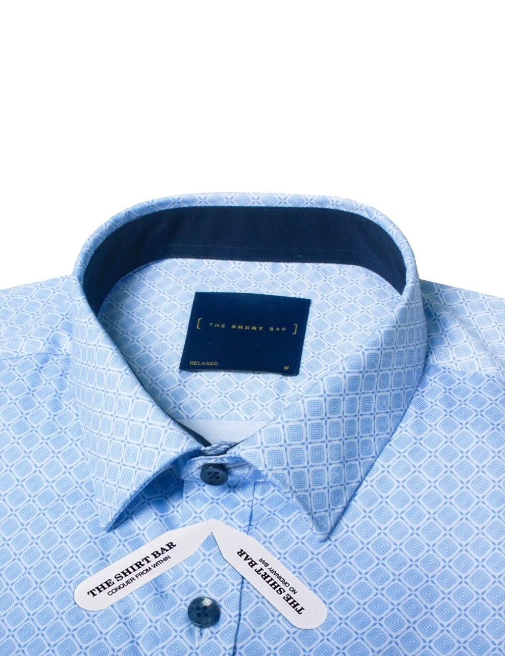 Blue Geometric Print Eco-ol Bamboo Stretch Relaxed Fit Short Sleeve Shirt