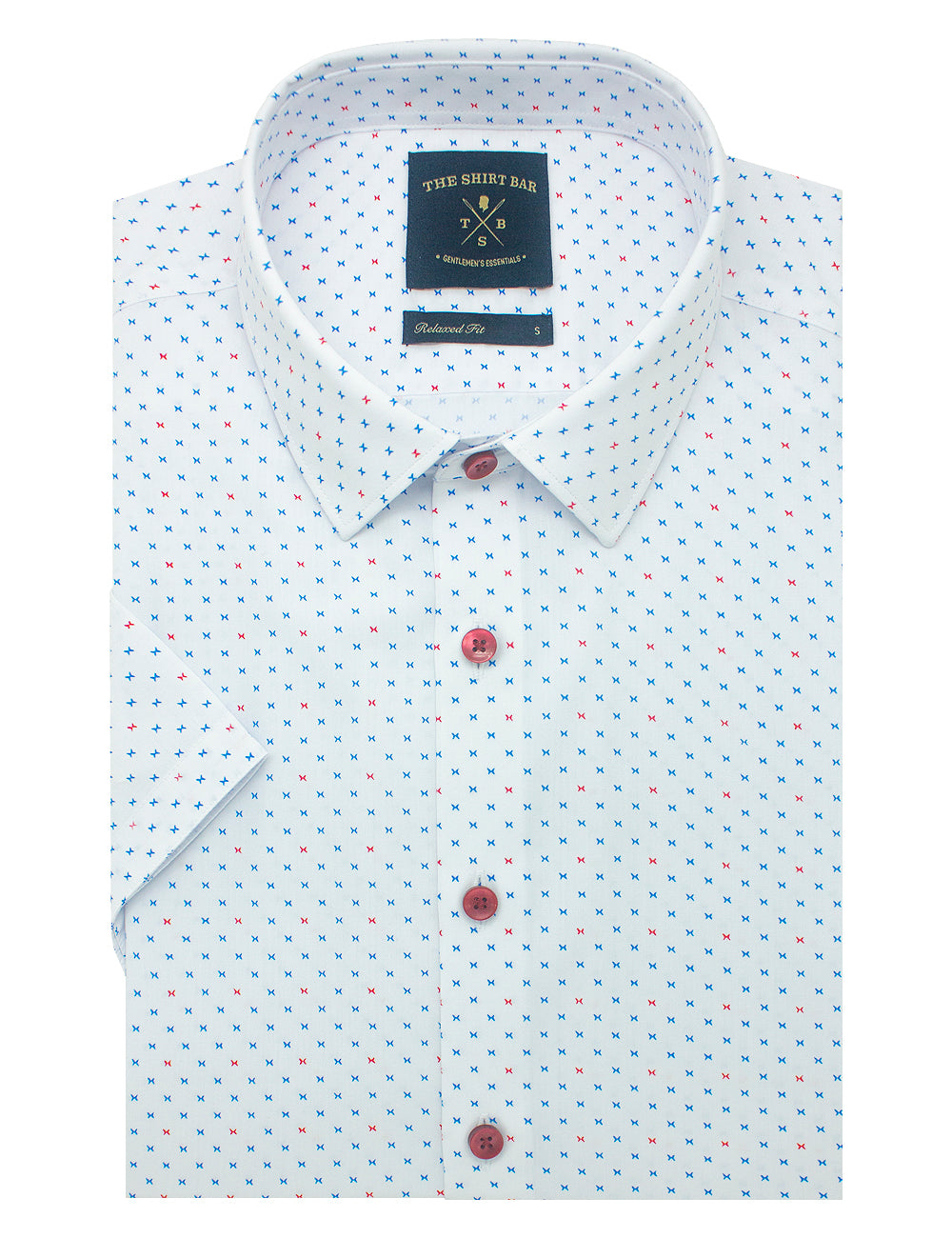 White with Red and Blue Print Eco-ol Bamboo Relaxed Fit Short Sleeve Shirt