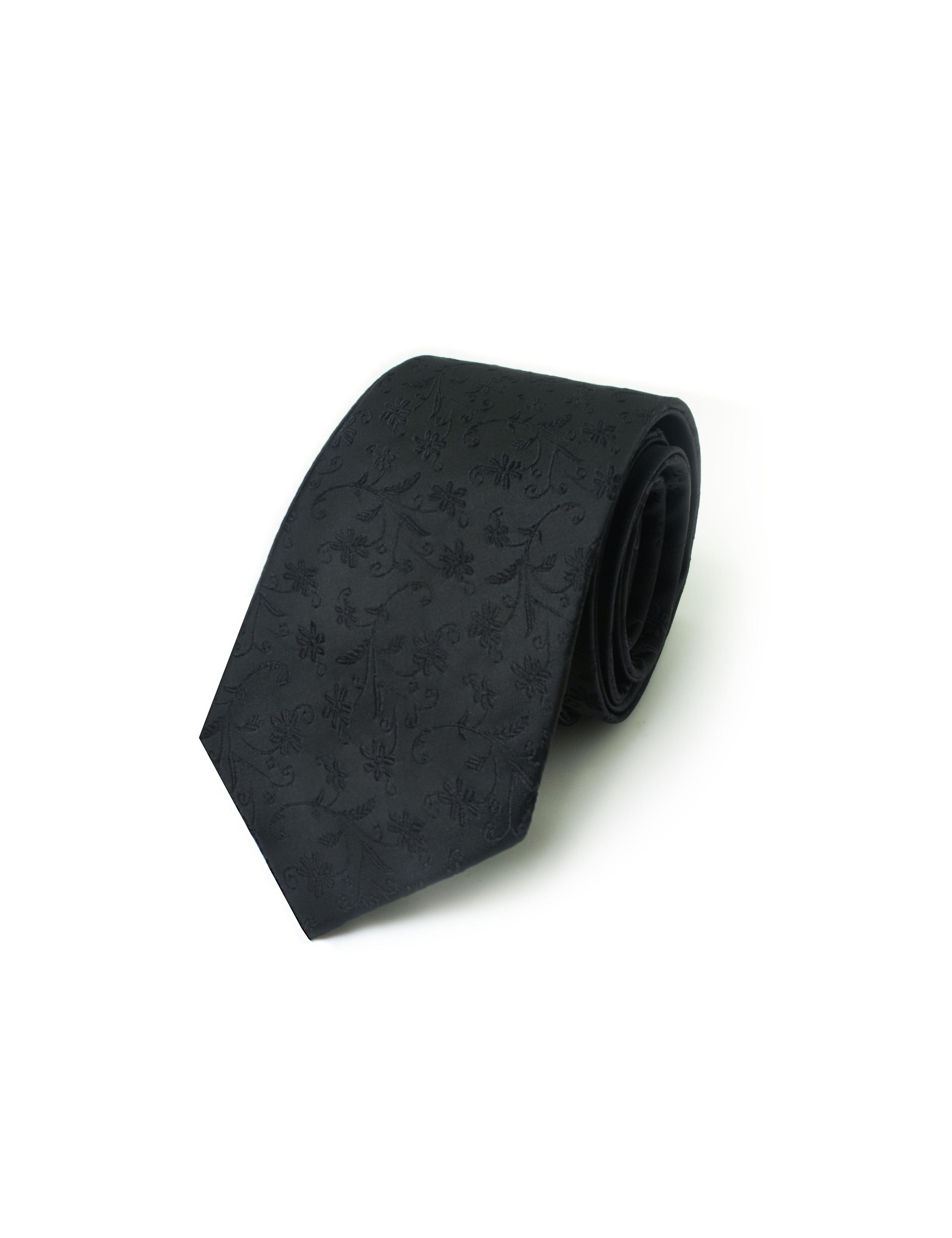Black Floral Spill Resist Woven Reversible Necktie