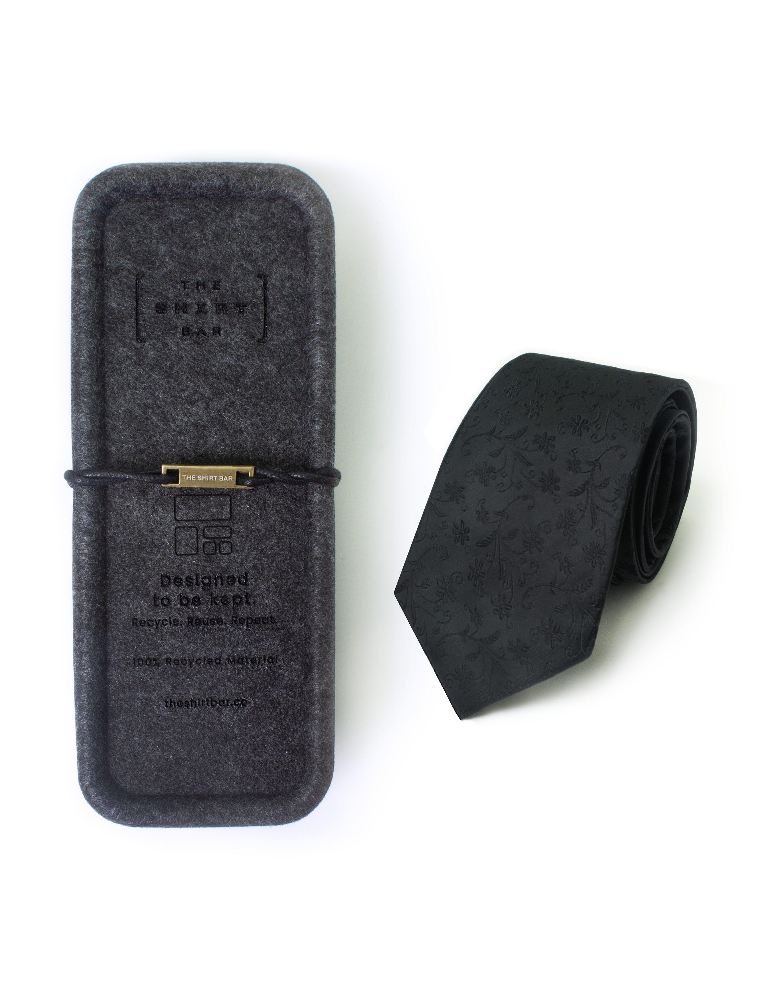 Black Floral Spill Resist Woven Reversible Necktie