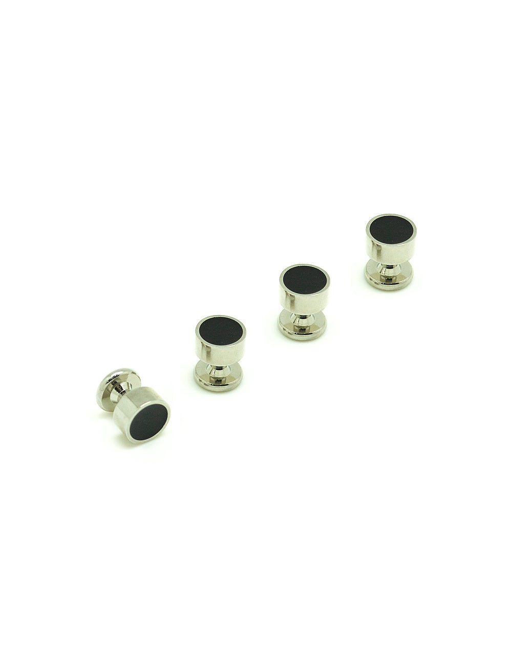 Black Enamel Concave in Silver Tuxedo Studs Set