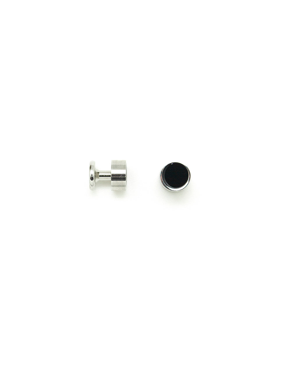 Black Enamel Concave in Silver Tuxedo Studs Set
