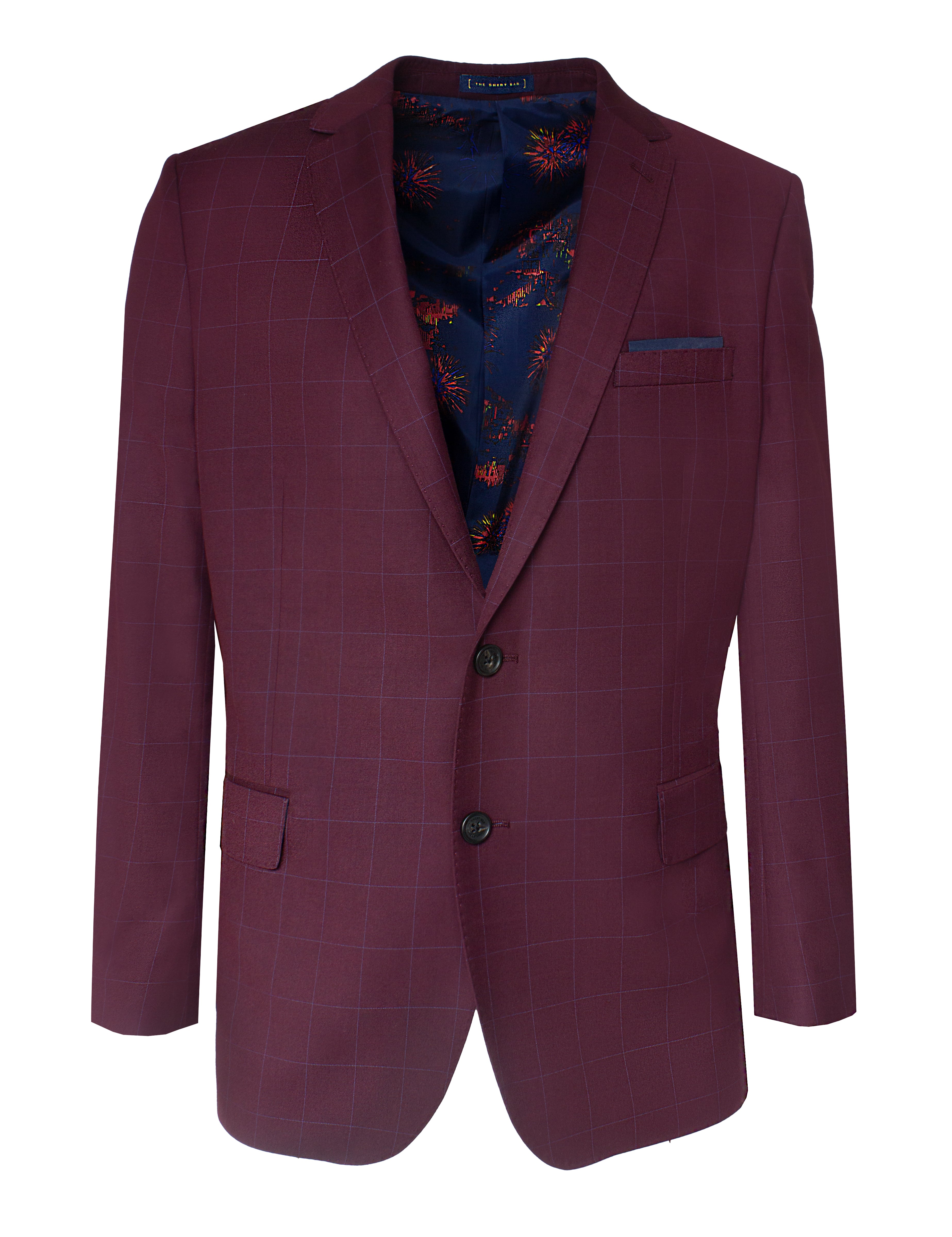 Burgundy Checks Tailored Fit Single Breasted Blazer
