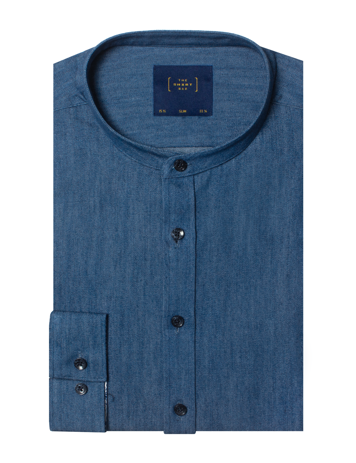 Denim Mandarin Collar Slim Fit Shirt