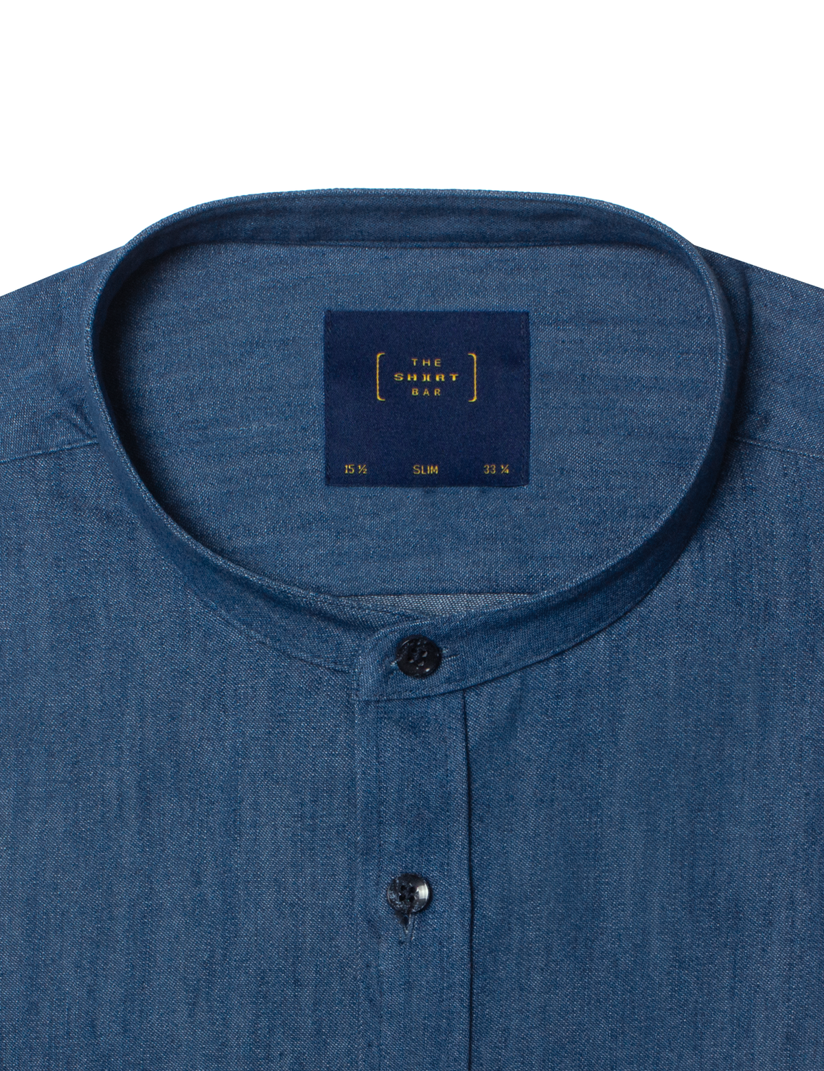 Denim Mandarin Collar Slim Fit Shirt in Blue #Color_Blue