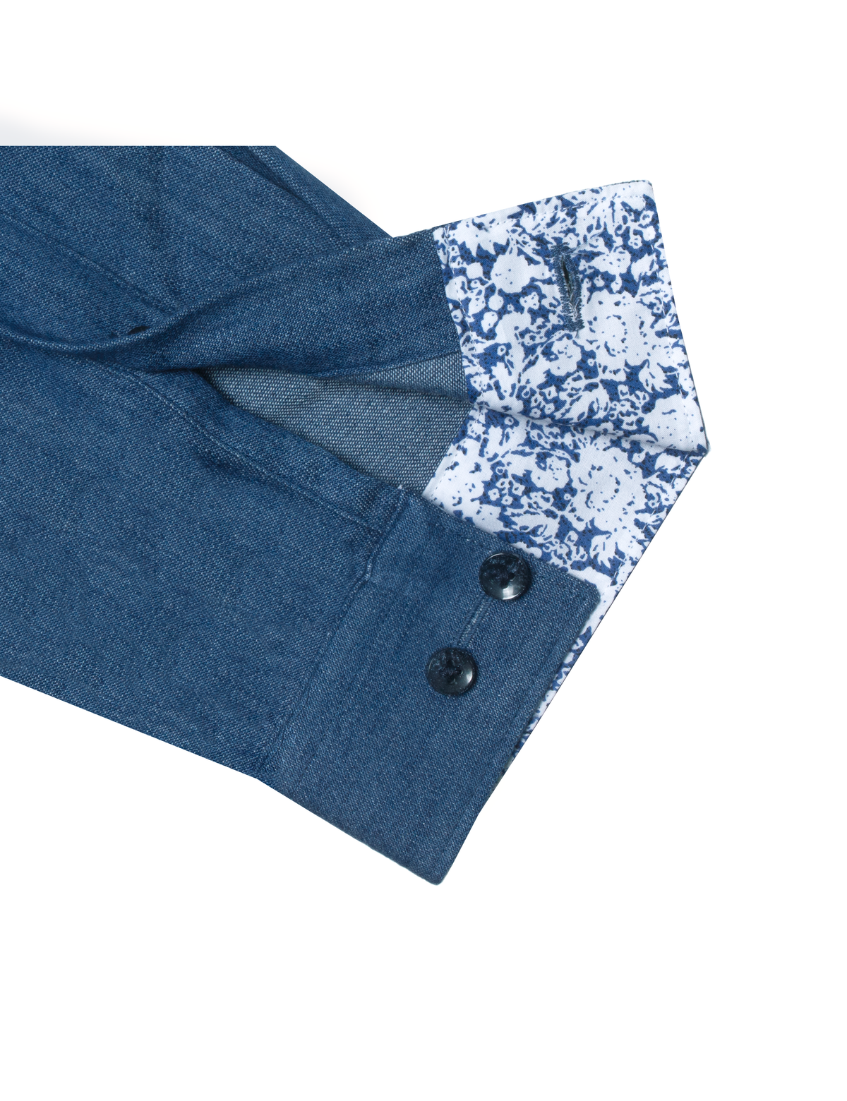 Denim Mandarin Collar Slim Fit Shirt in Blue #Color_Blue