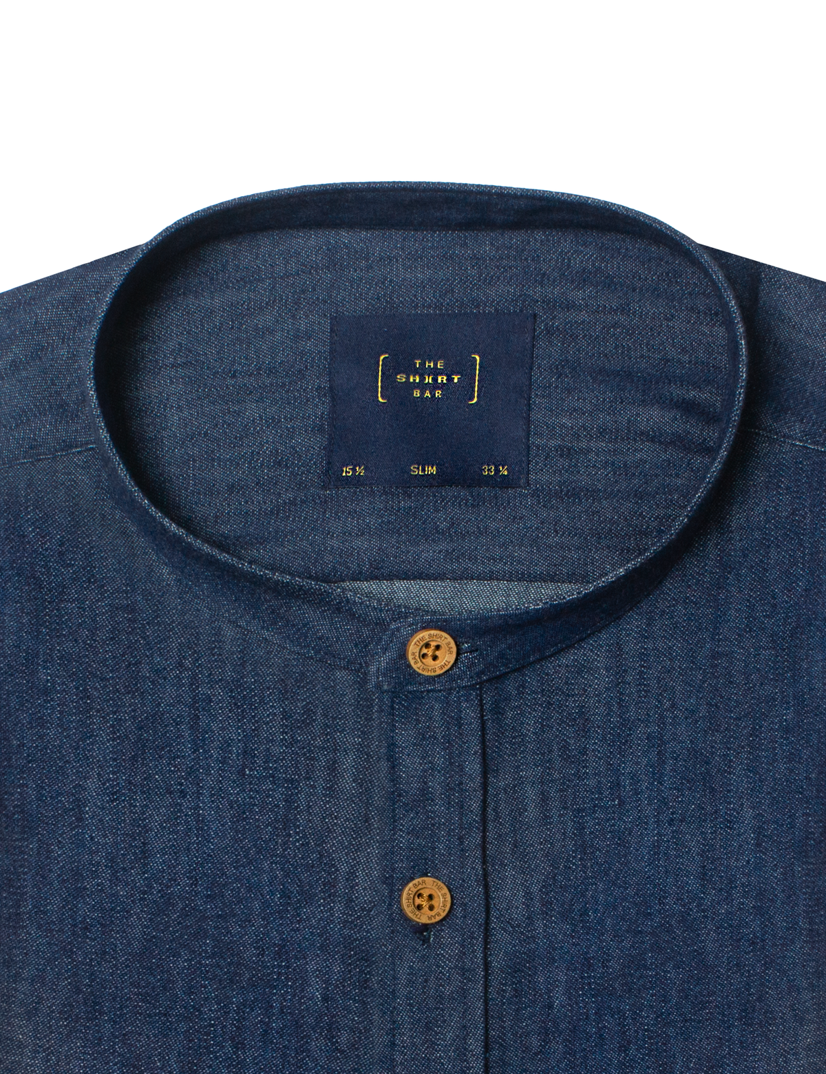 Denim Mandarin Collar Slim Fit Shirt in Navy Blue #Color_Navy Blue