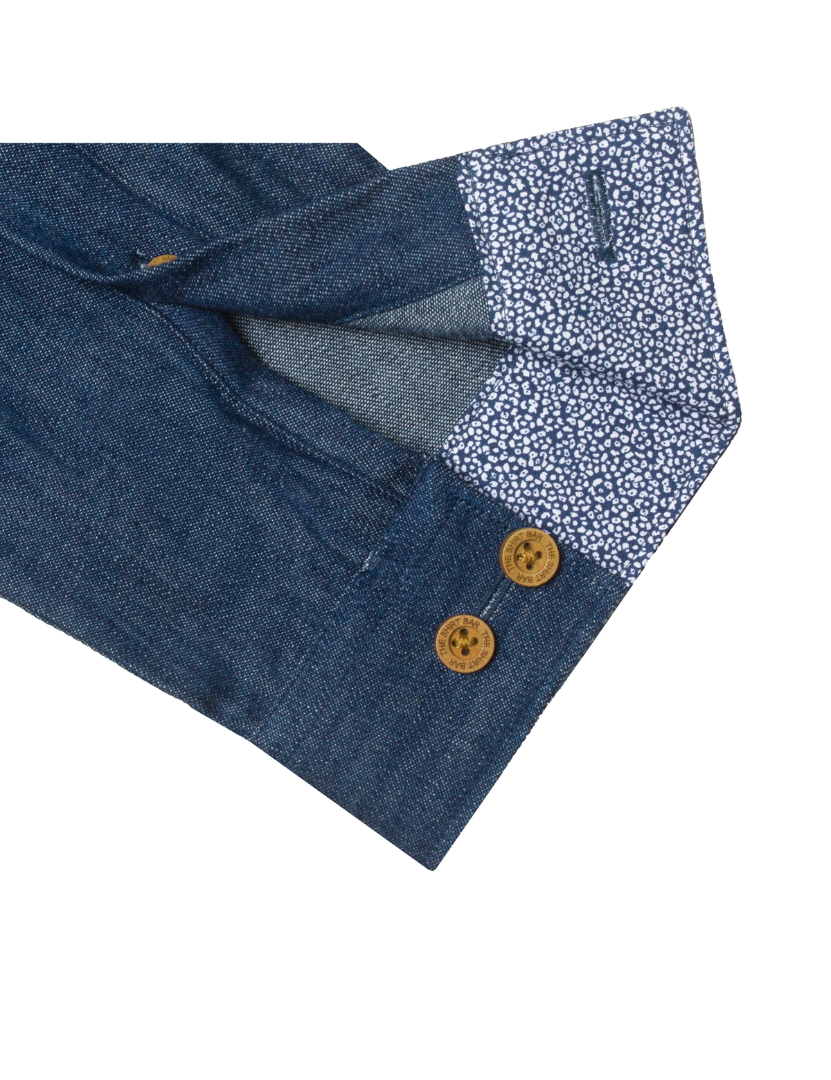 Denim Mandarin Collar Slim Fit Shirt in Navy Blue #Color_Navy Blue