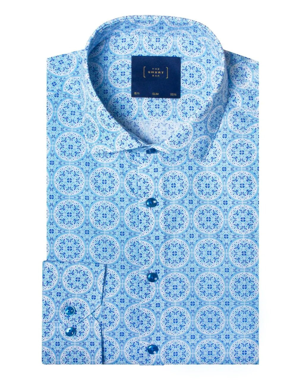 Blue Peranakan Print Slim Fit Shirt