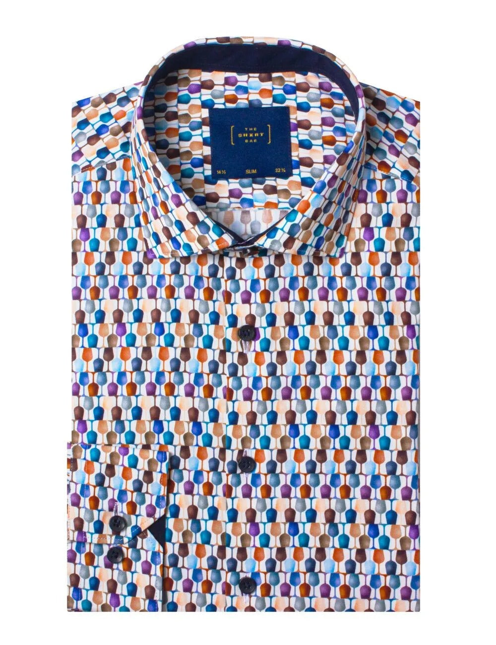 Blue Wine Glass Print Italian Fabric Slim Fit Silky Finish Shirt