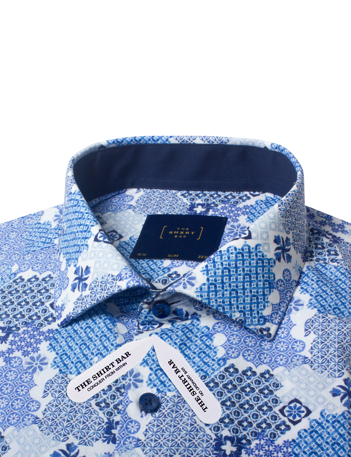 Blue Peranakan Print Italian Fabric Silky Finish Slim Fit Shirt