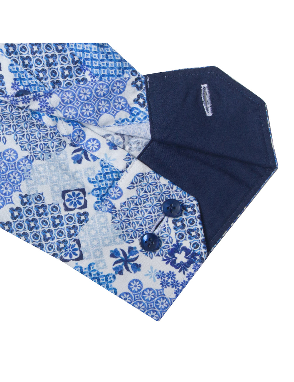 Blue Peranakan Print Italian Fabric Silky Finish Slim Fit Shirt