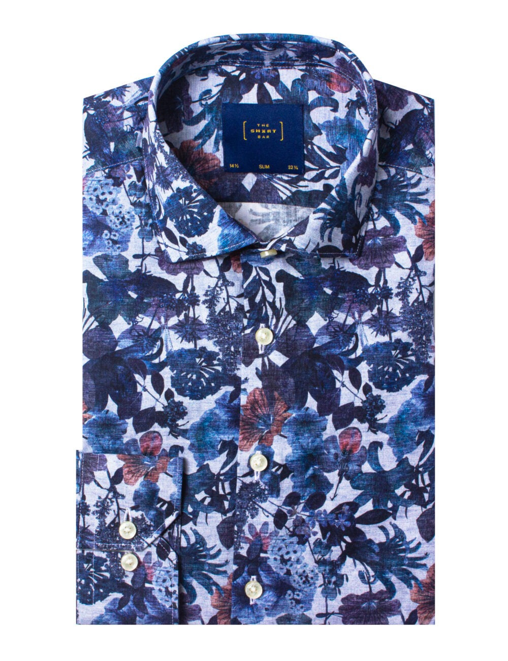 Blue Floral Print Italian Fabric Silky Finish Slim Fit Shirt