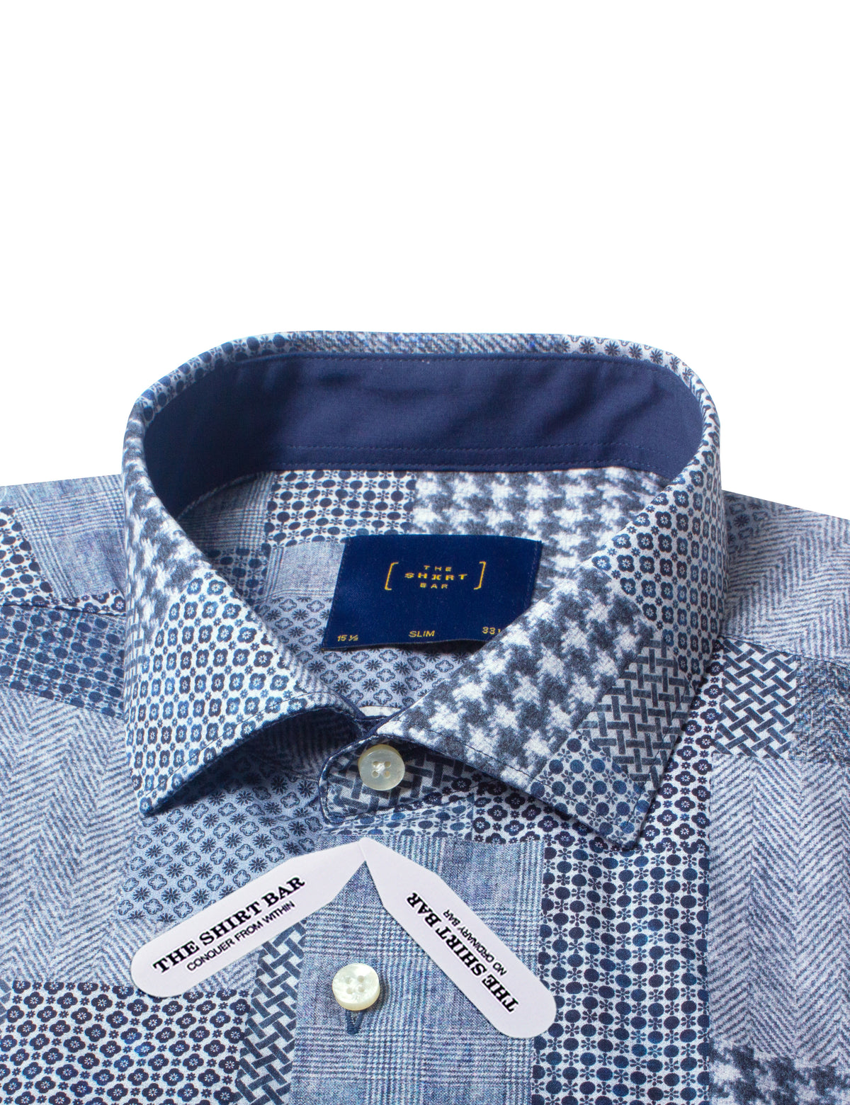 Navy Blue Patchwork Print Italian Fabric Silky Finish Slim Fit Shirt
