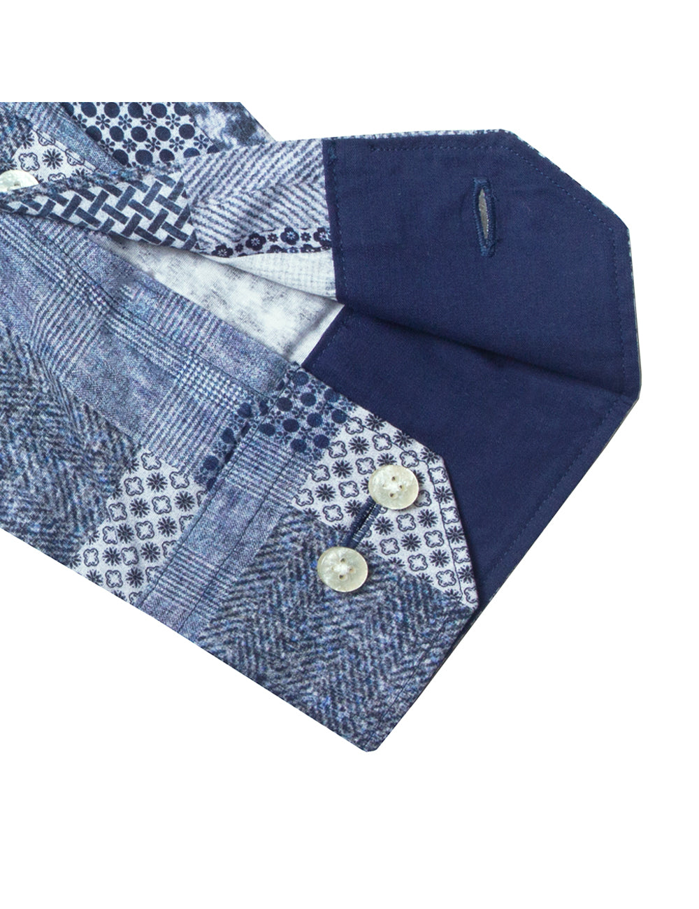 Navy Blue Patchwork Print Italian Fabric Silky Finish Slim Fit Shirt