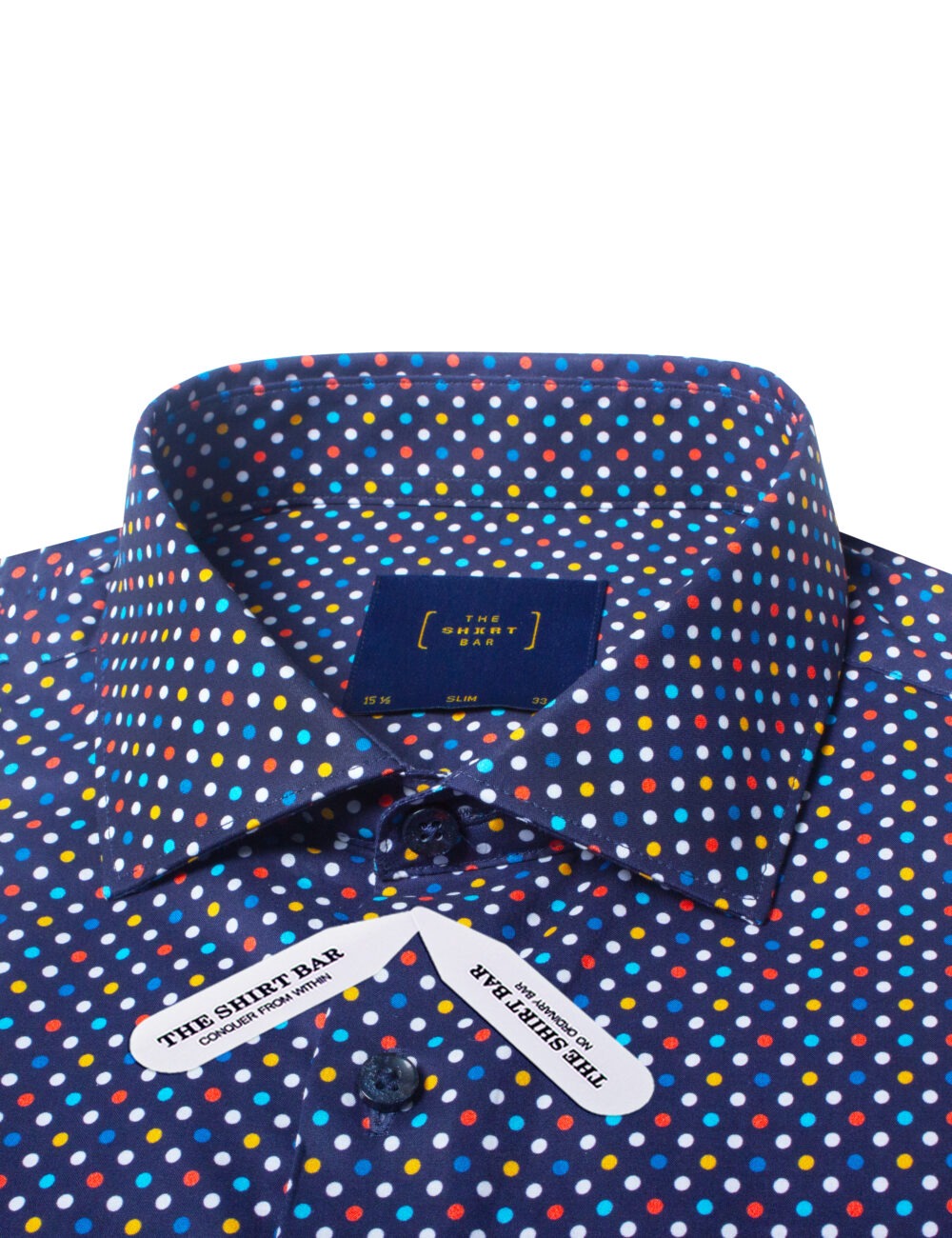 Navy Polka Dots Print Slim Fit Silky Finish Shirt