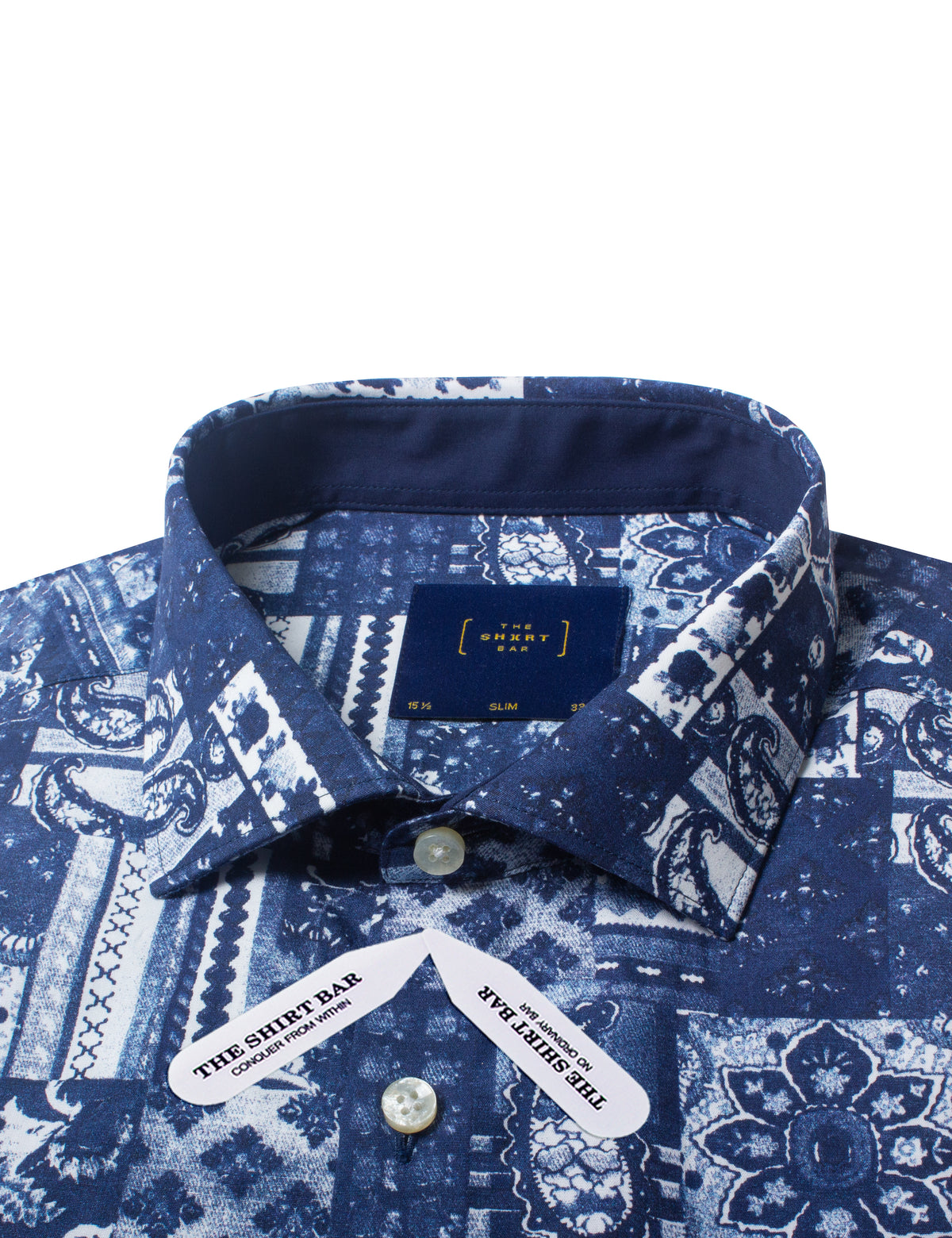 Navy Blue Print Italian Fabric Silky Finish Slim Fit Shirt