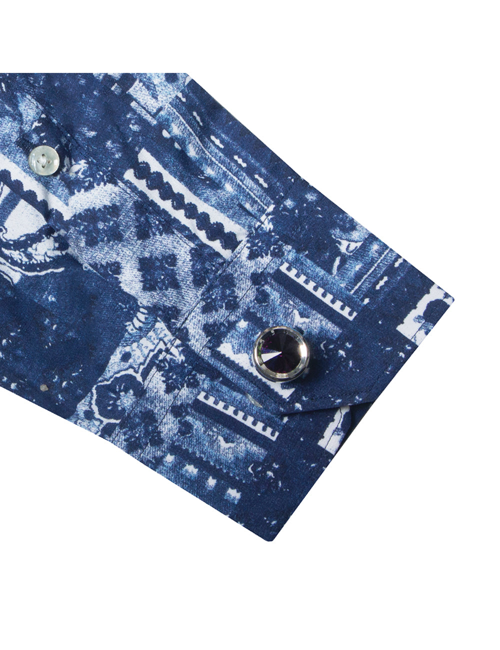 Navy Blue Print Italian Fabric Silky Finish Slim Fit Shirt