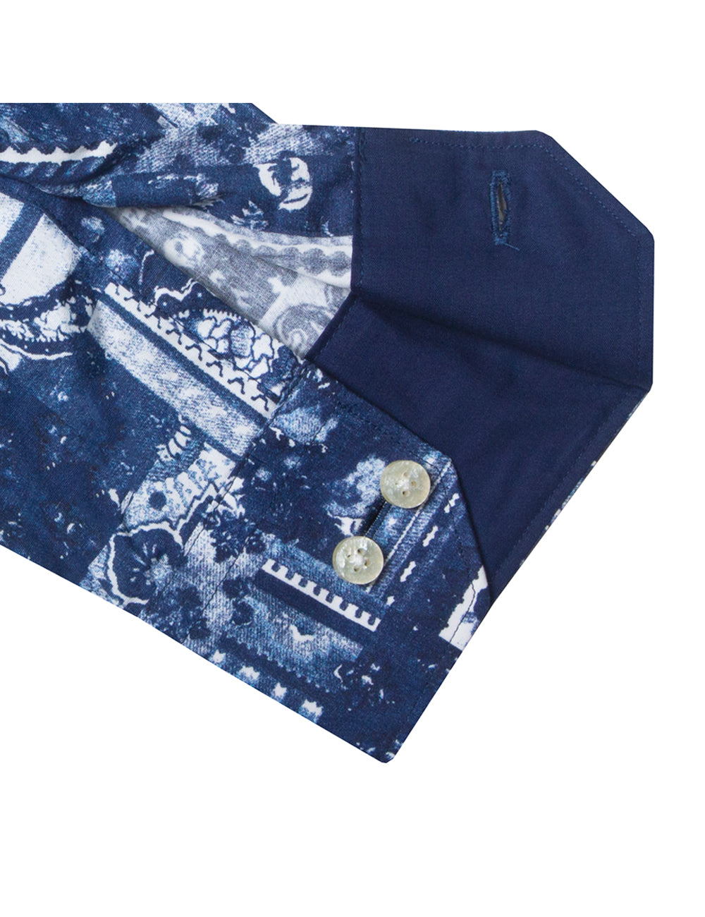 Navy Blue Print Italian Fabric Silky Finish Slim Fit Shirt