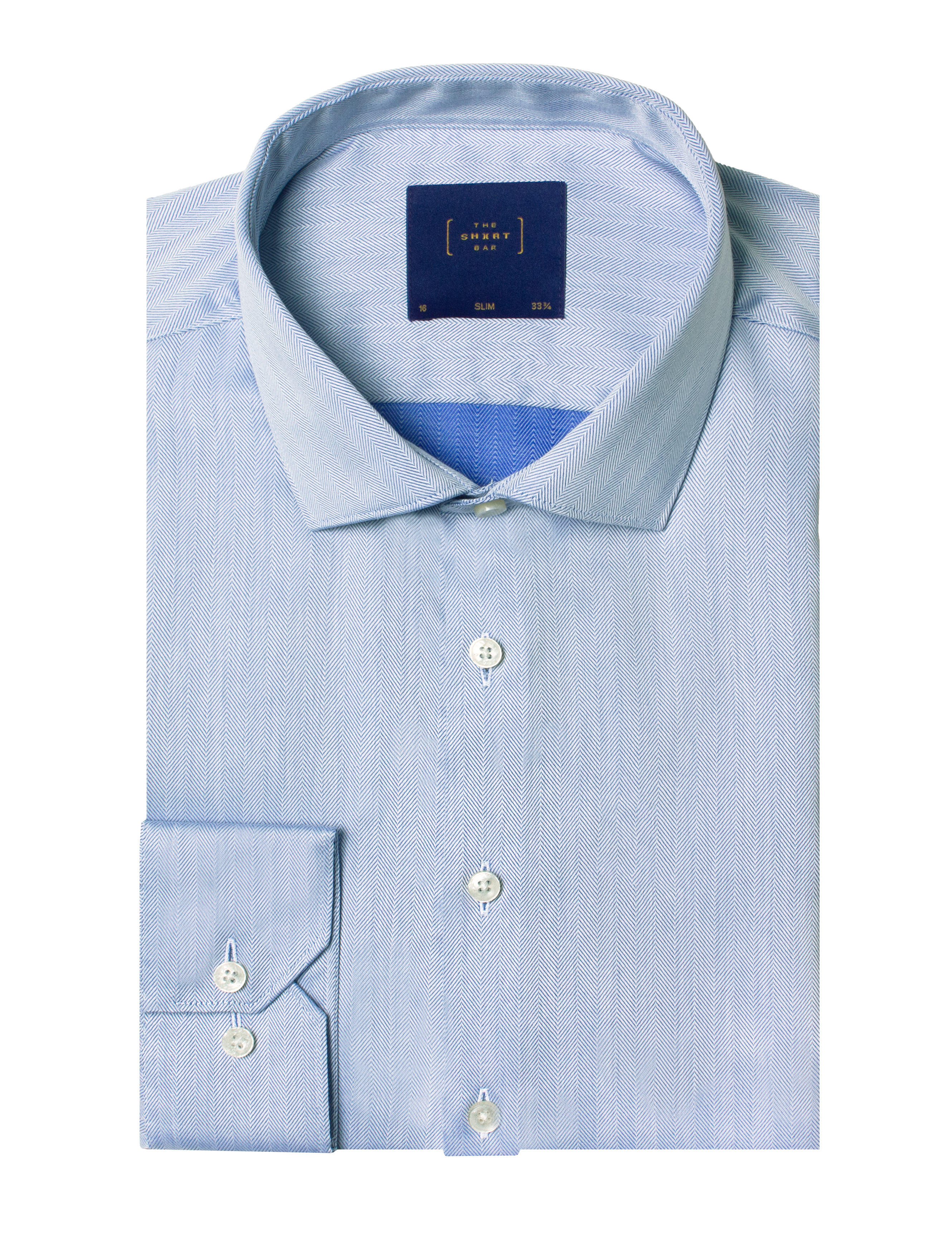 Blue Herringbone Pattern Wrinkle Free Slim Fit Shirt