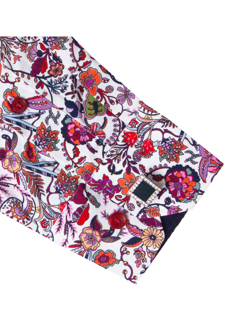 White with Red Floral Print Italian Fabric Silky Finish Slim Fit Shirt