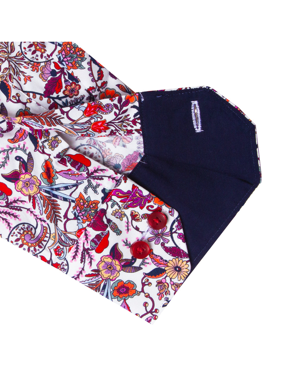 White with Red Floral Print Italian Fabric Silky Finish Slim Fit Shirt